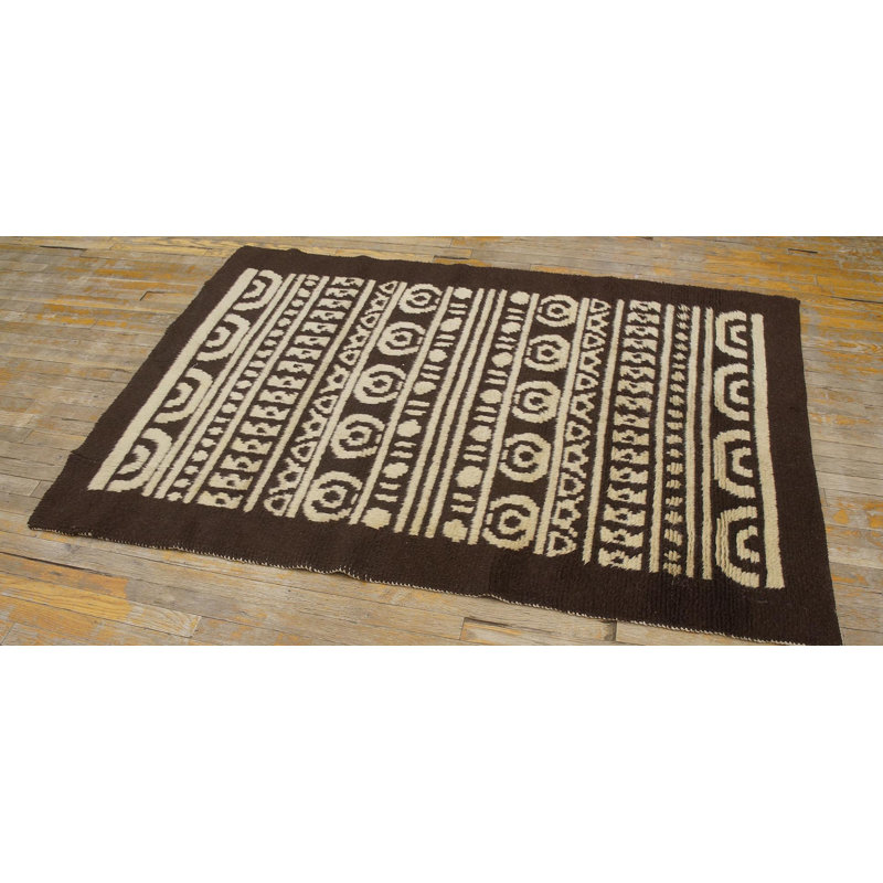 Cute Chocolate Brown Background with Geometric Desing Vintage Art Moderne Rug