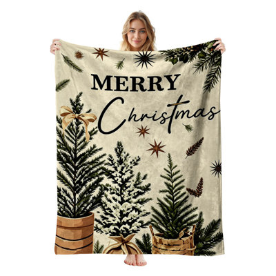 Couverture polaire en flanelle JYK pour lit simple, légère, respirante, douce et chaude en microfibre pelucheuse, 152 x 203 cm, motif sapins de Noël en pot