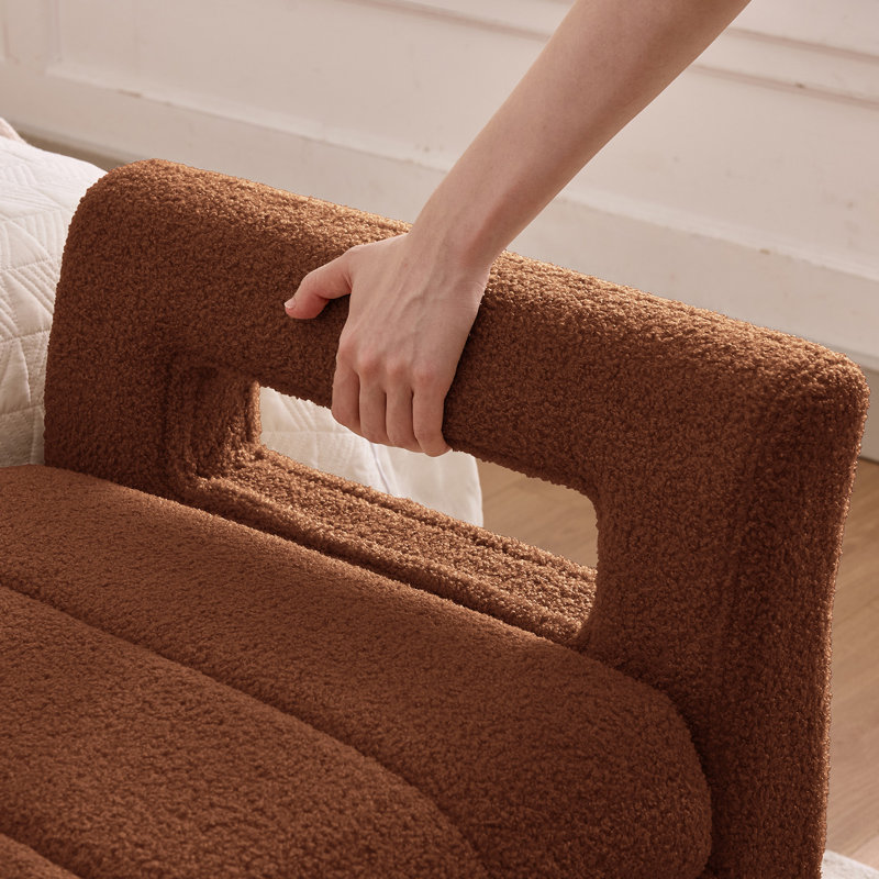 66" Wide Teddy  King Size Storage Bench for Bedroom With Metal Legs and Pillow, Brown, 67"W