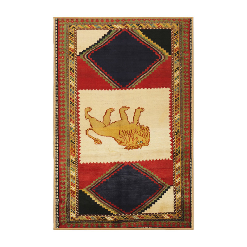 Tapis traditionnel rouge / orange / beige, Rectangle 5 pi x 7 pi