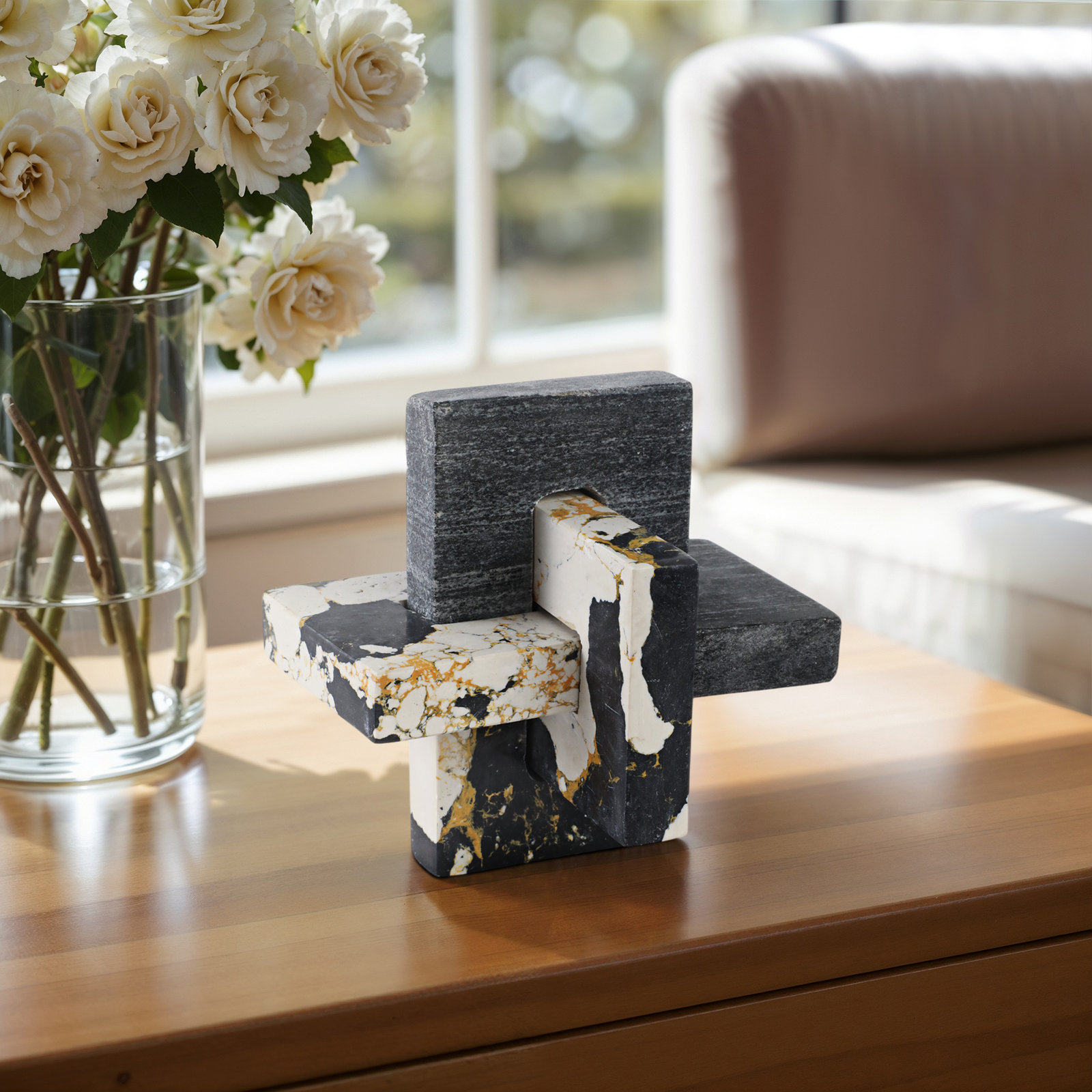 Modern Decorative Object – Handcrafted Marble Accent Sculpture for Shelves, Consoles, Decorative Books, or Coffee Tables