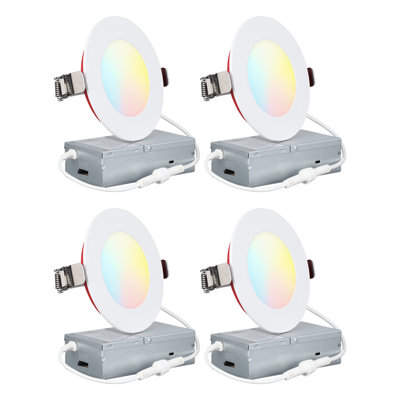 5cct 4 Inch Led Recessed Lights With J-box, Cri90 Dimmable, Ultra-thin, 2 Hours Fire Rated