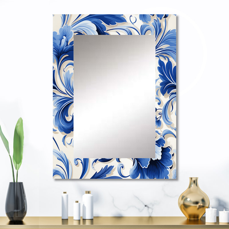 Motif victorien majestueux à volutes de cobalt - miroir floral, miroir mural décoratif de campagne, impression d'art en métal