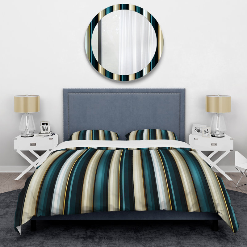 Ensemble de housse de couette à rayures Teal And Gold Elegant Striped Pattern I