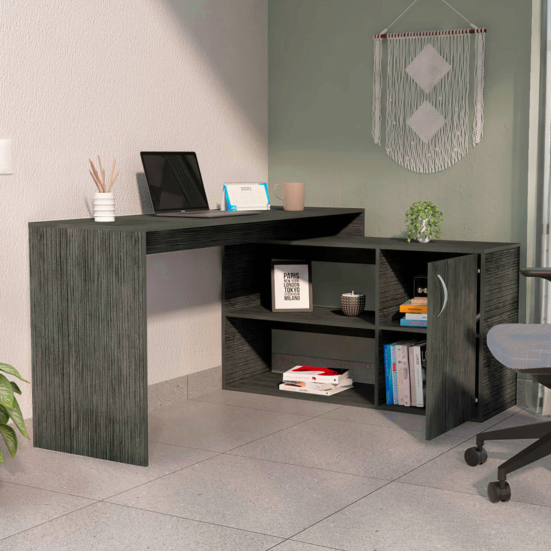 2-Shelf L-Shaped Writing Desk Dark Brown, Gray