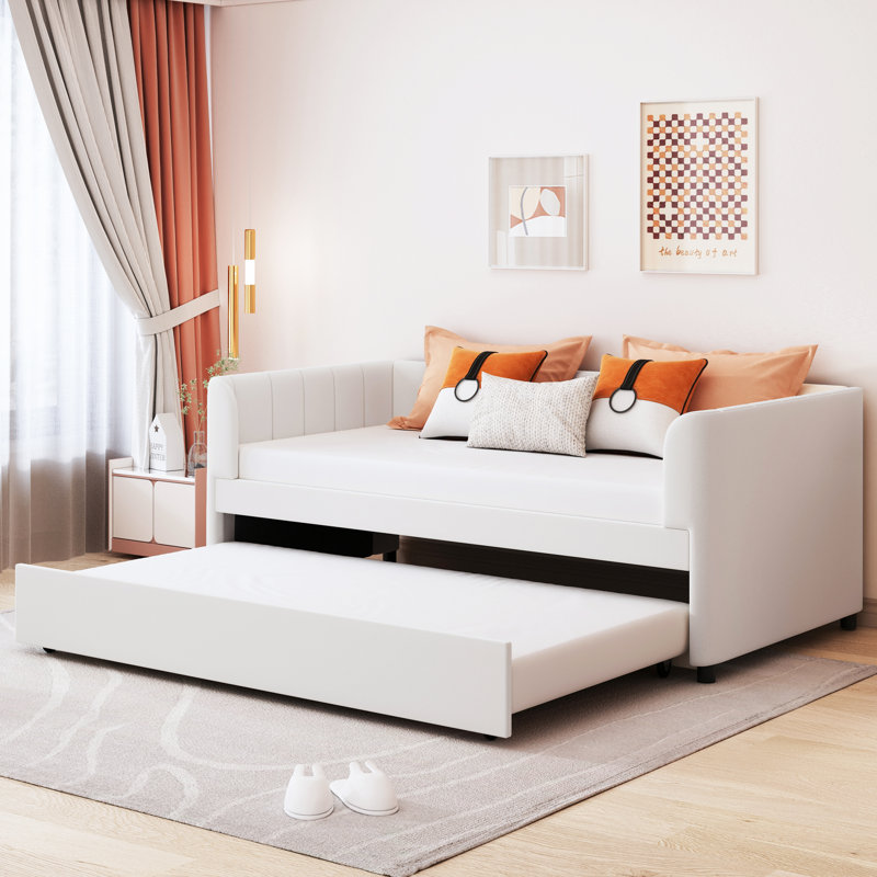 Beige Velvet Upholstered Twin Daybed With Drawers, Beige
