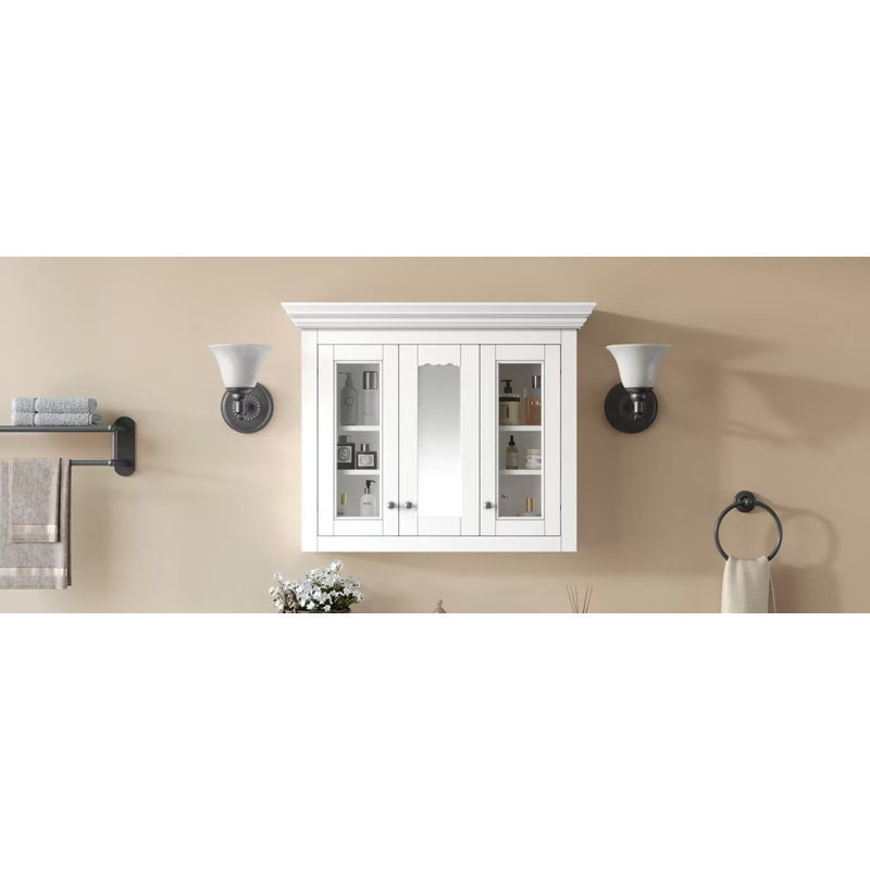 Armoire à pharmacie de 35 po avec miroir, 5 tablettes fermées et réglables, armoire de rangement murale avec portes en verre