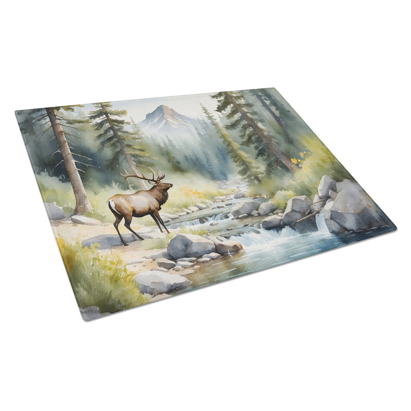 Mountain Stream Elk Glass Cutting Board