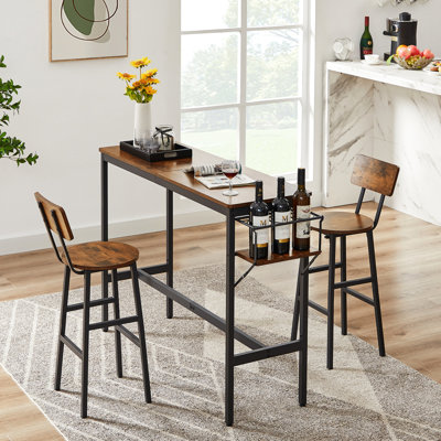 Table de bar rustique brun. Option de porte-bouteilles de vin. 45,93 po x l 15,95 po x l 35,55 po. Fabrication, sièges confortables. Pour les espaces variés Mobilier avec tabourets. Courbé pour le soutien. Tabouret: H 12,6 po x H 36,22 po