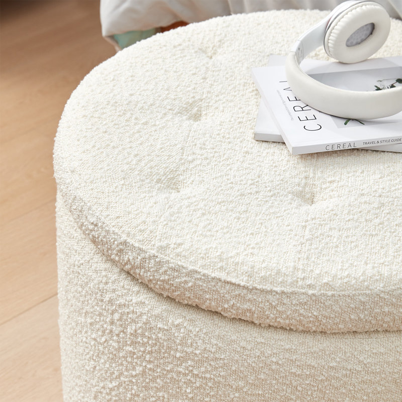 2East Upholstered Ottoman, White Polyester Blend