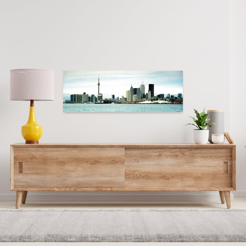 Skyscrapers at the waterfront CN Tower Toronto Ontario Canada 1 Piece Wrapped Canvas Panoramic Wall Art