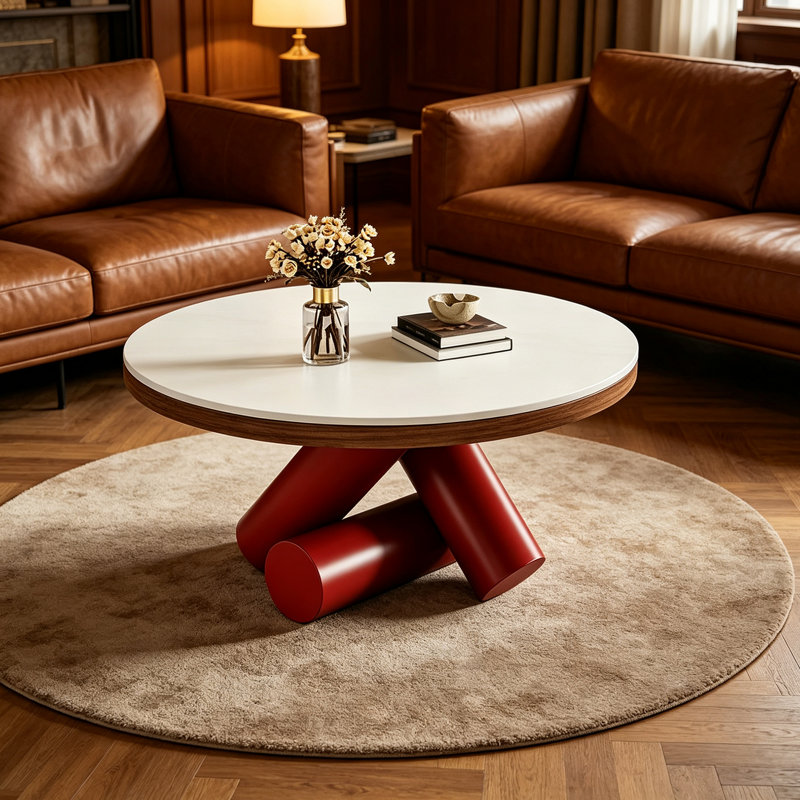 Table basse légère de luxe avec support en acier au carbone, White, Red