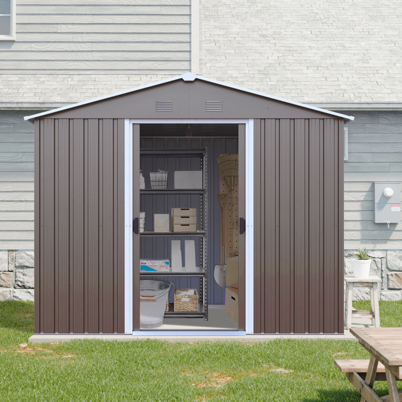 8Ft X 4Ft Outdoor Metal Storage Shed With Metal Foundation, Gray