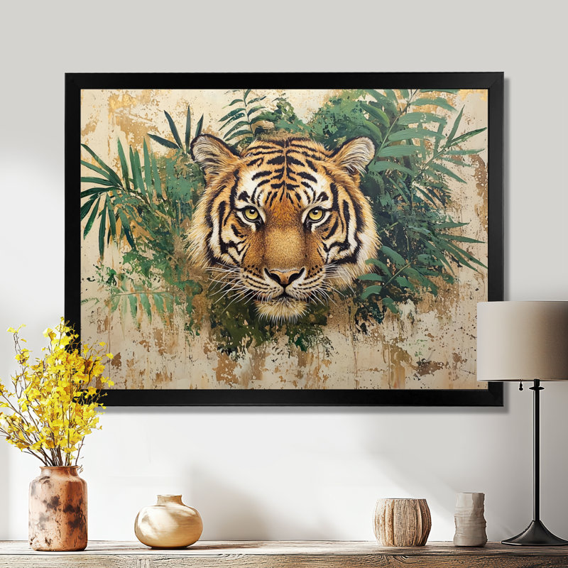 Tigre dans la jungle II - impression d'art mural tigre, Reproduction encadrée d'une seule photo sans pass, Noir