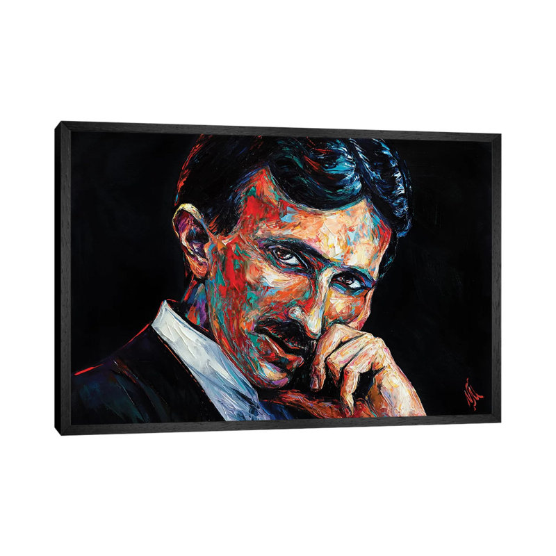 Nikola Tesla by Natasha Mylius - Print on Canvas, Black Framed, 45.72cm H x 66.04cm W x 3.81cm D