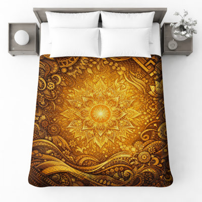 Golden Mandala Art Quilted Bedspread 