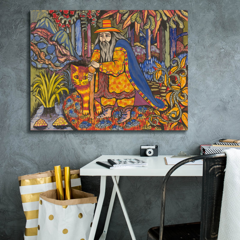 «Wizard and His Cat» par Gale Pitt, art mural sur toile, 34 po x 26 po, H 26 po x l 34 po