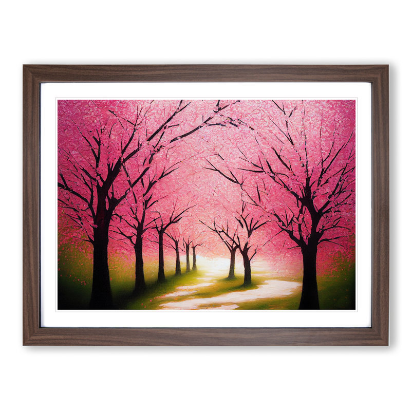 Flourishing Cherry Blossom Trees 1 Piece Single Picture Frame Painting, 46cm H x 64cm W x 2cm D, Walnut