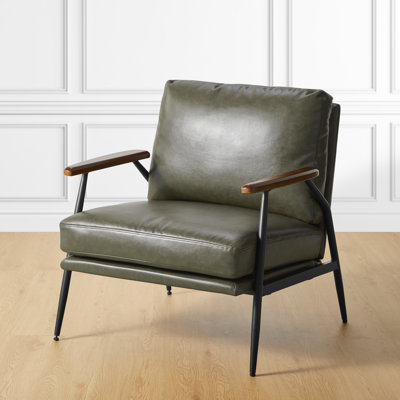 Mid-century Modern Hunter Green Leatherette Accent Armchair