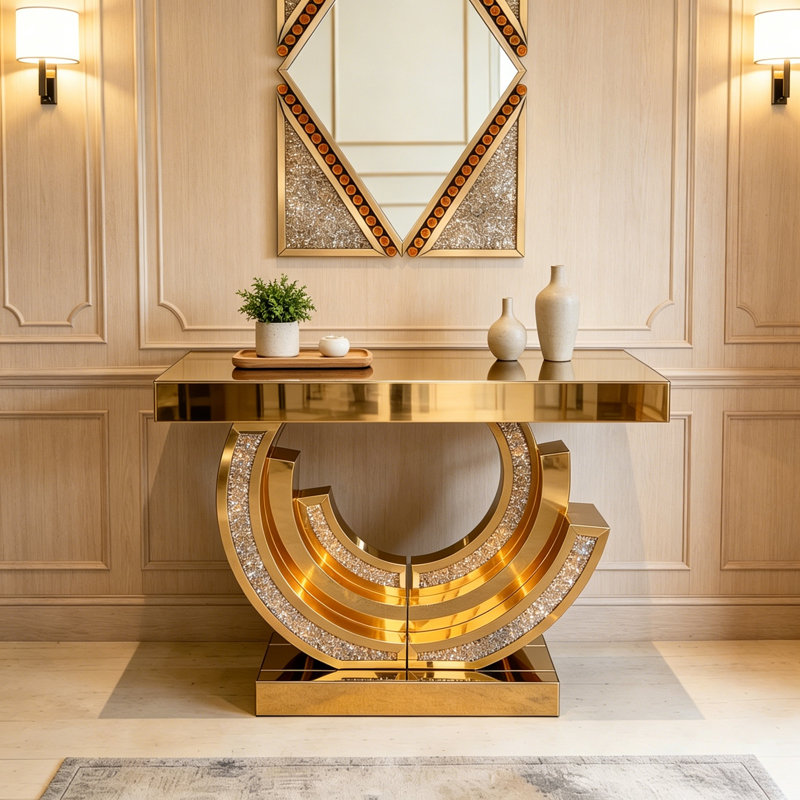 Console en miroir avec base robuste, Brun