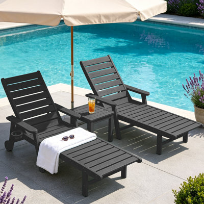 Chaise longue de patio imperméable et légère, chaises longues réglables en polyrésine pour la piscine, la terrasse et le jardin