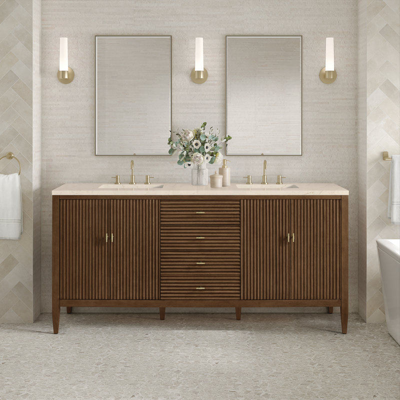 Myrrin 72'' W Double Vanity, Mid-Century Walnut, 8" Widespread, Tajnar Eclos