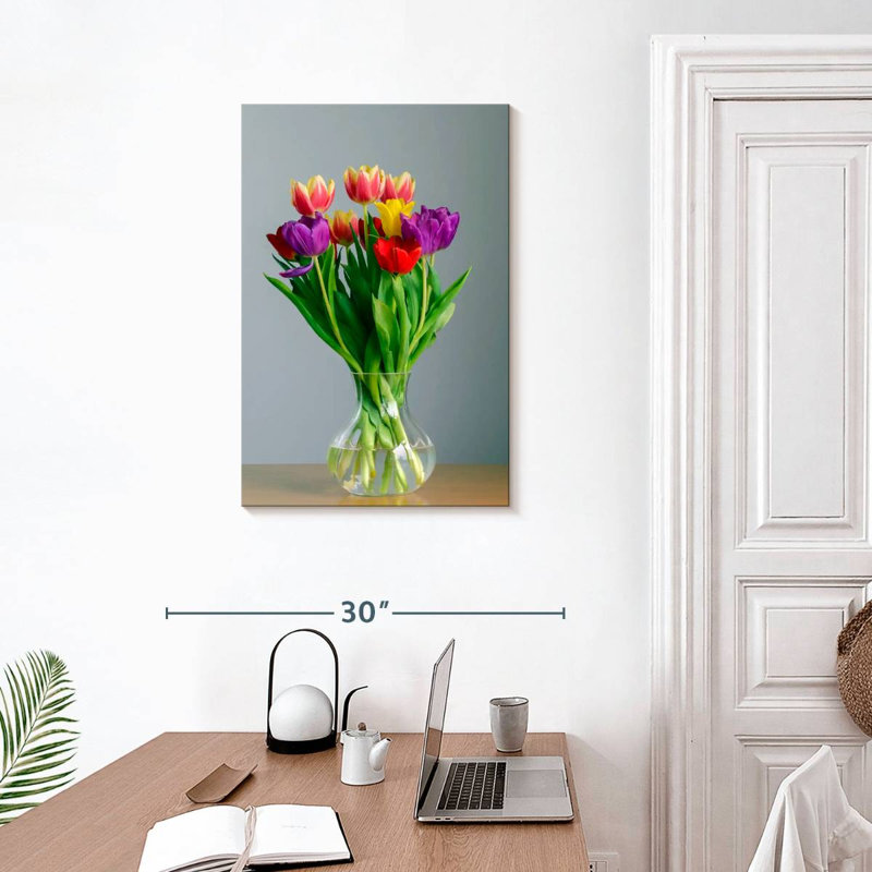 Harnek Tulips In A Glass Vase, 30" H x 20" W
