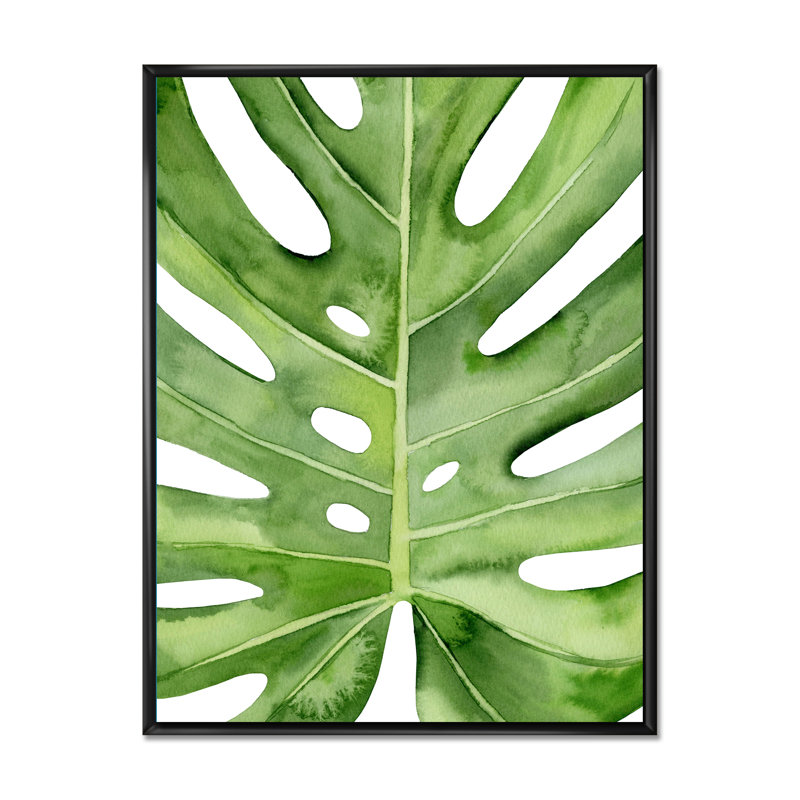 «Monstera Leaf Tropical Palm», reproduction botanique sur toile flottante, H 32 po x l 24 po x P 1 po, Cadre noir