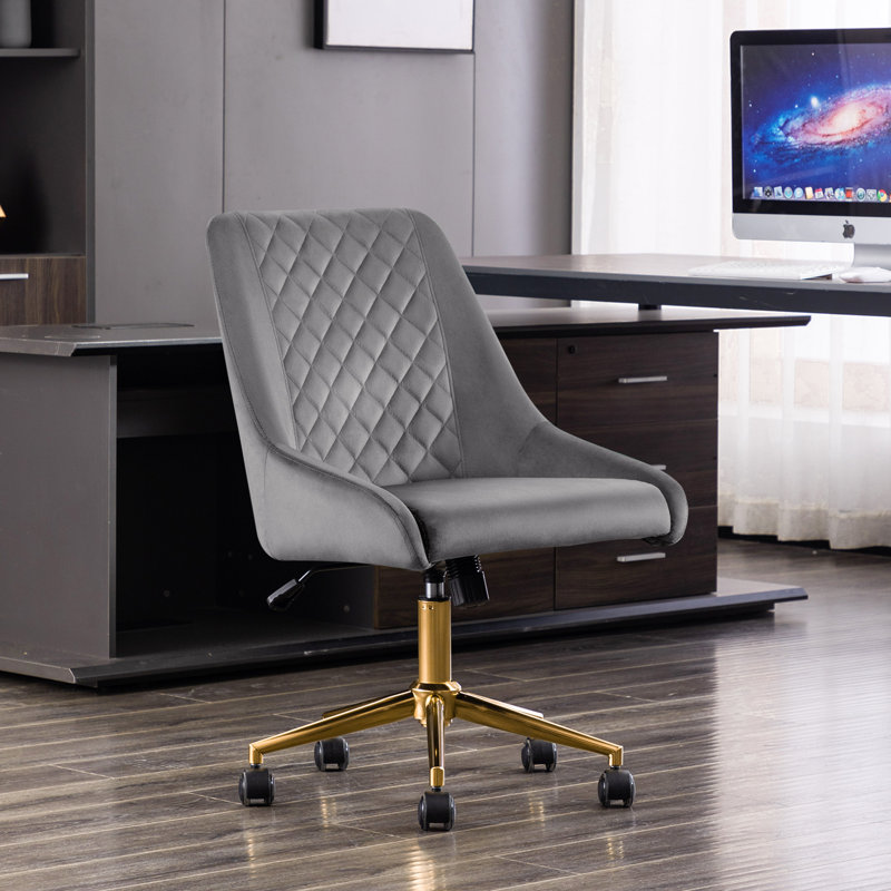 Velvet Task Chair, Grey, Gold