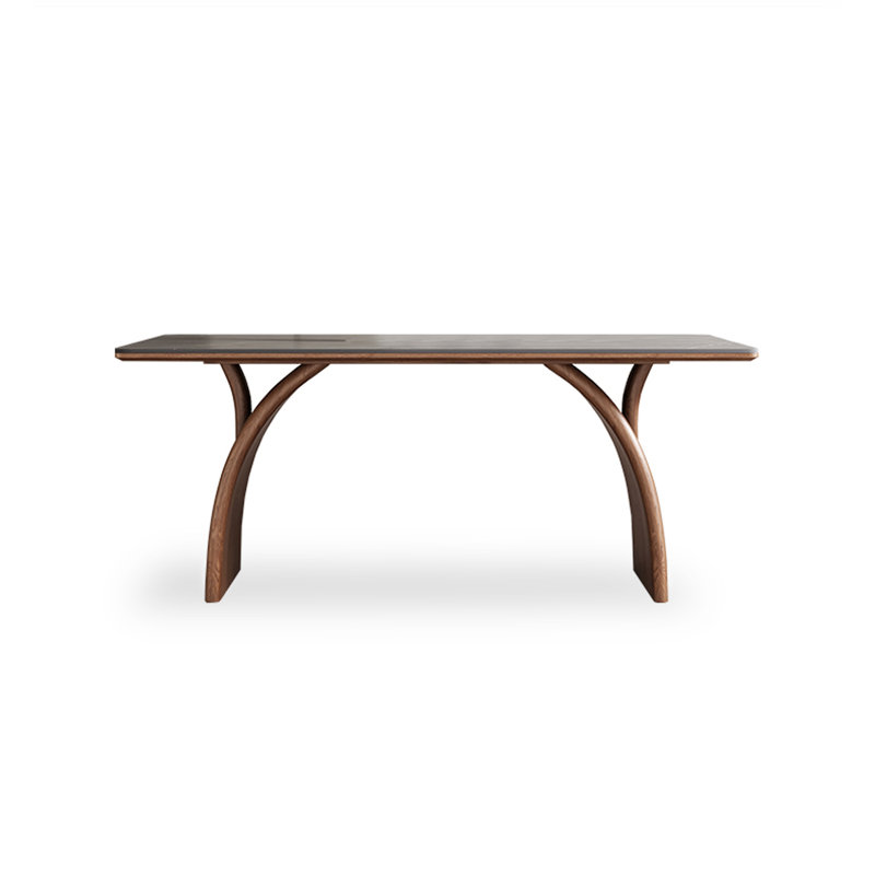 Light luxury rectangular dining table with a sintered stone tabletop and a solid wood frame, 29.53" H x 55.12" L x 31.50" W