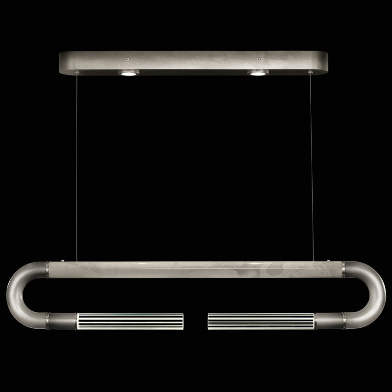 Luminaire suspendu linéaire avec peau Antonia, Ombre argent / nickel / fumée