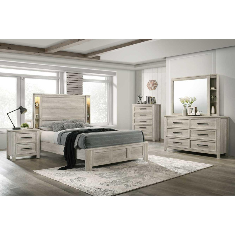 Cadre de grand lit - Commode - Miroir - Commode - Table de chevet, Grand lit