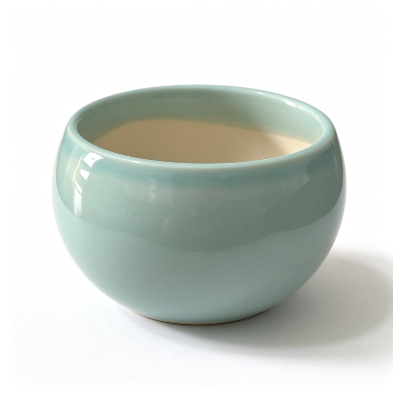 Pot à fleurs en céramique Celadon Green - Bol rond et brillant, 5,9 x 5,9 x 5,9 po