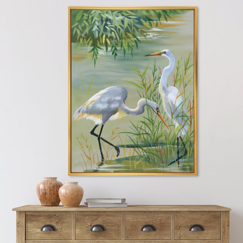 Heron Birds I - reproduction sur toile, H 32 po x l 24 po x P 1 po, Toile encadrée d'or