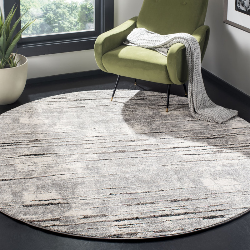 Tapis gris / gris foncé Elmirasol, Rond 6 pi 7 po