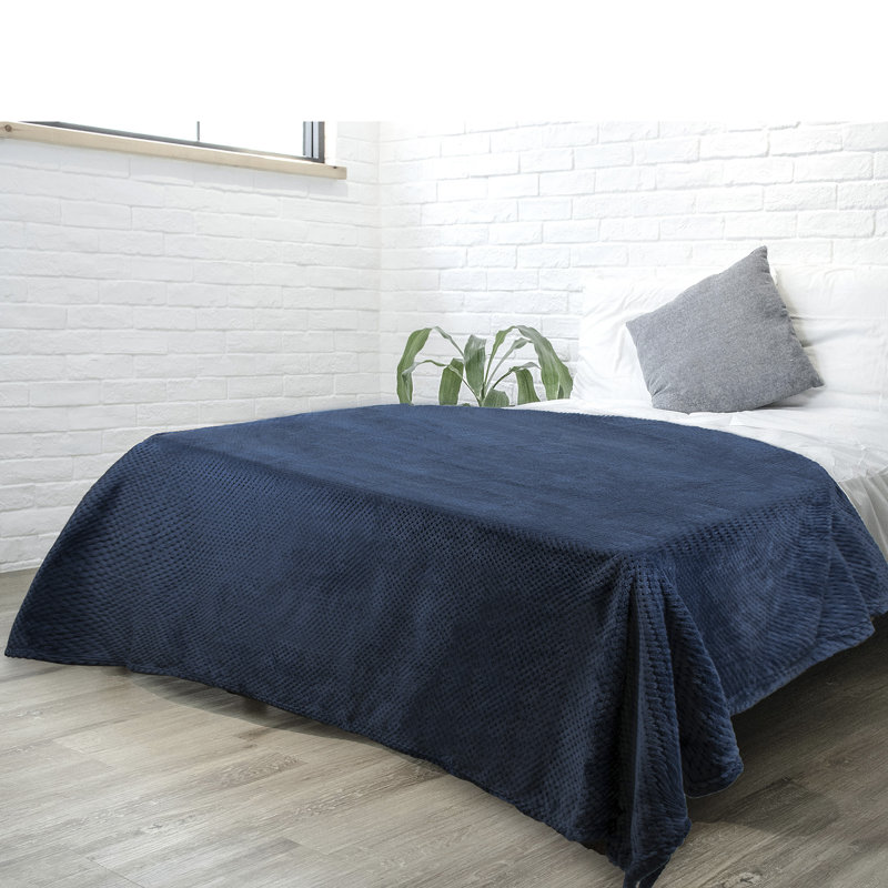 Navy Blue Twin Fleece Waffle Textured Blanket