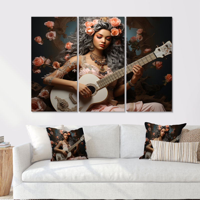 Ensemble de salon Hindouisme Saraswatis Parchment Peach I - Hindouisme, H 40 po x l 60 po, Toile tendue
