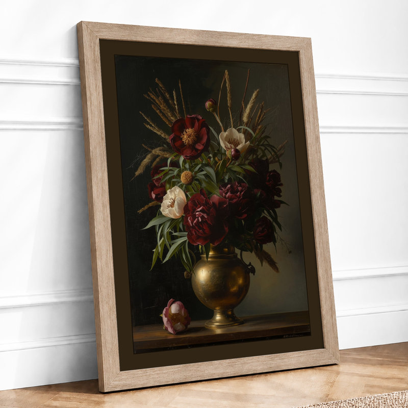 Flowers in Gold Botanical - Framed Print, Oak, A4 - 29.7 x 21.0 cm