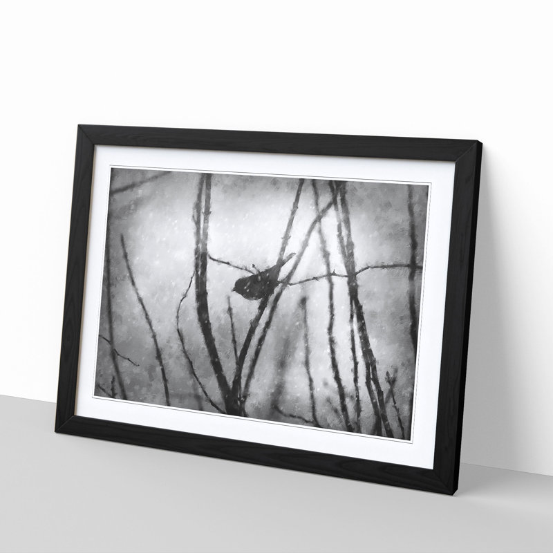 Bird On A Branch Painting - Single Picture Frame Print on MDF, 45cm H x 33cm W x 2cm D, Black