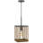 Pendant Light, Braided Burlap Shade, Square Caged Design, Black Metal