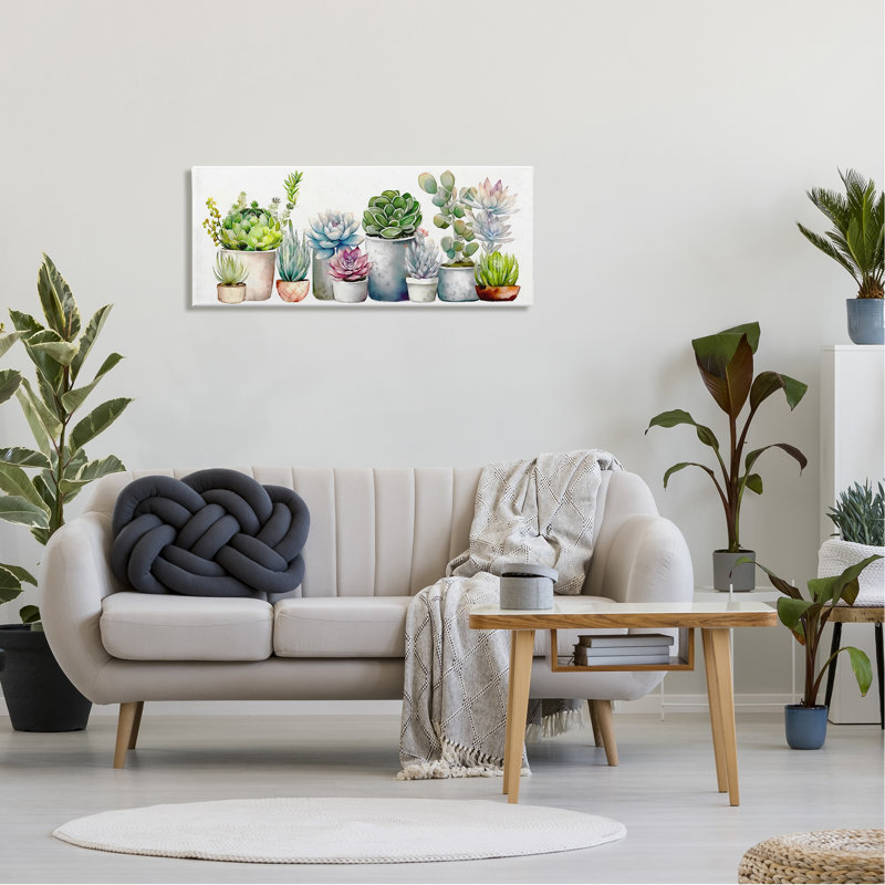 «Au-771-Canvas Varied Succulent Garden Soft Hues On Canvas» par Ziwei Li, impression, H 17 po x l 40 po x P 1,5 po