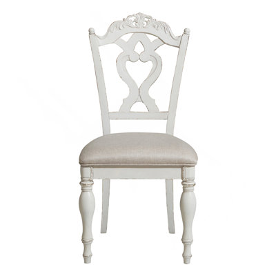 Chaise de bureau de style victorien blanc antique avec siège rembourré et sculpture traditionnelle
