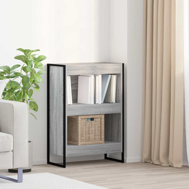 Steel Book Cabinet Bookcase, (2 Shelves) 86.5cm. H x 60cm. W x 30cm. D, Grey Sonoma