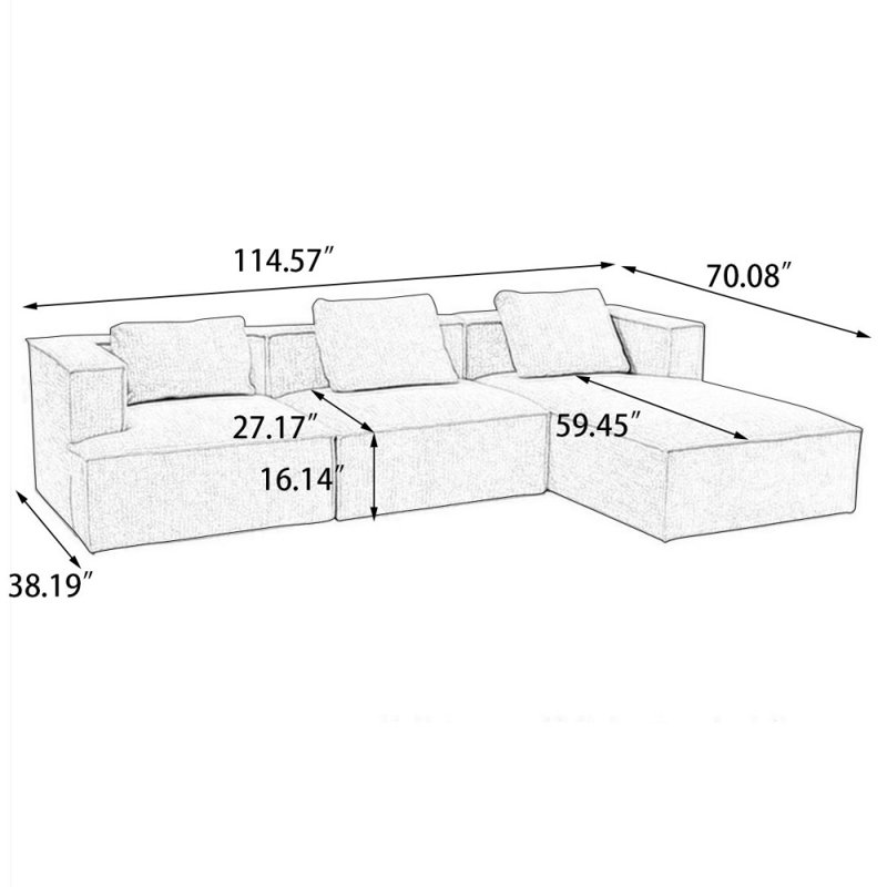 Canapé modulaire 3 pièces rembourré, Orienté à droite
