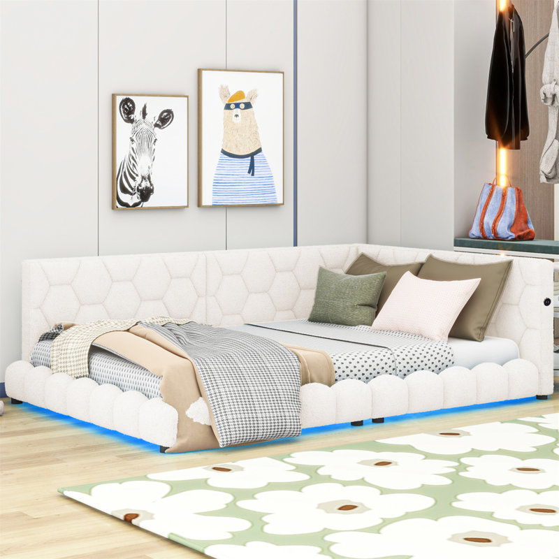 Lit plateforme tapissier Aderyn, Blanc
