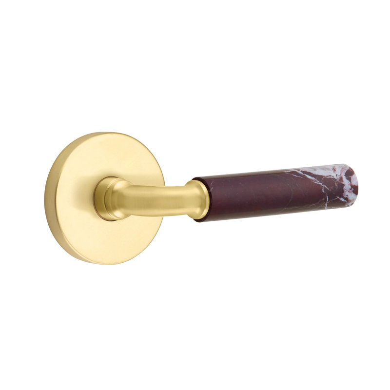 Ensemble de leviers de passage Emtek Select avec rosette à disque et tige R-Bar, levier en marbre Rosso Levanto LH, Gauche