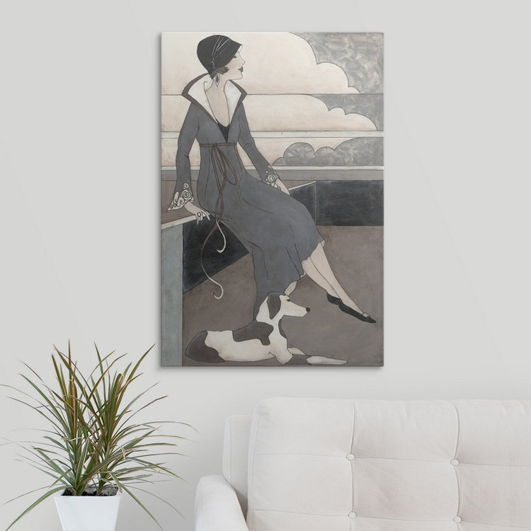 «Pendergrass Art Deco Lady with Dog» par Megan Meagher, reproduction d'art, H 36 po x l 24 po x P 1,5 po, Toile