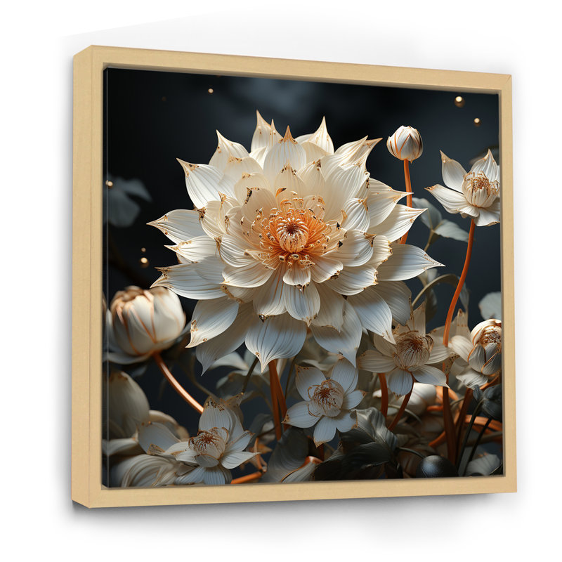 Charme rétro de lotus botanique, Cadre naturel flottant, H 30 po x l 30 po