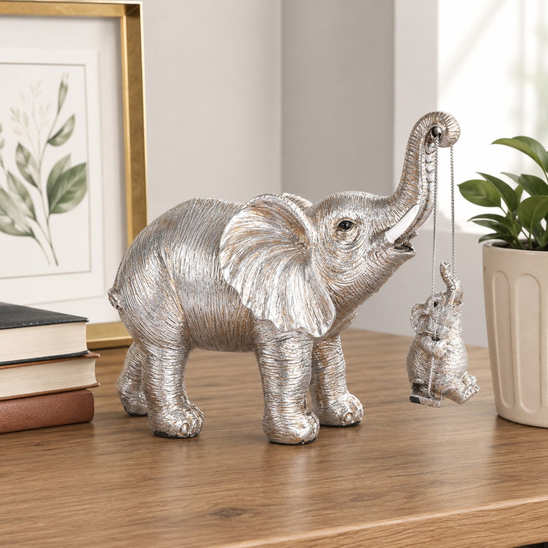 Figurine de sculpture d'éléphant doré fabriquée à la main, Silver