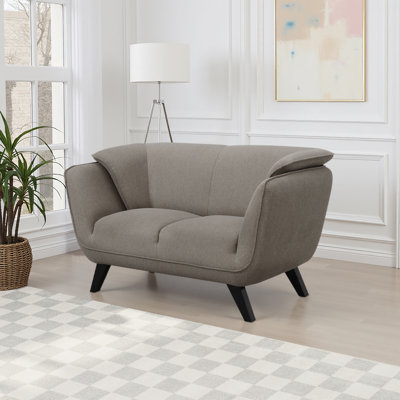 Mid-Century Modern Flared Arm Loveseat, Brown Linen